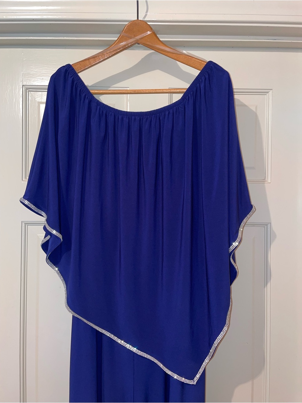 MSK Macy’s Midnight Blue Wide-Leg Jumpsuit with Rhinestone Trim Sz L Like New